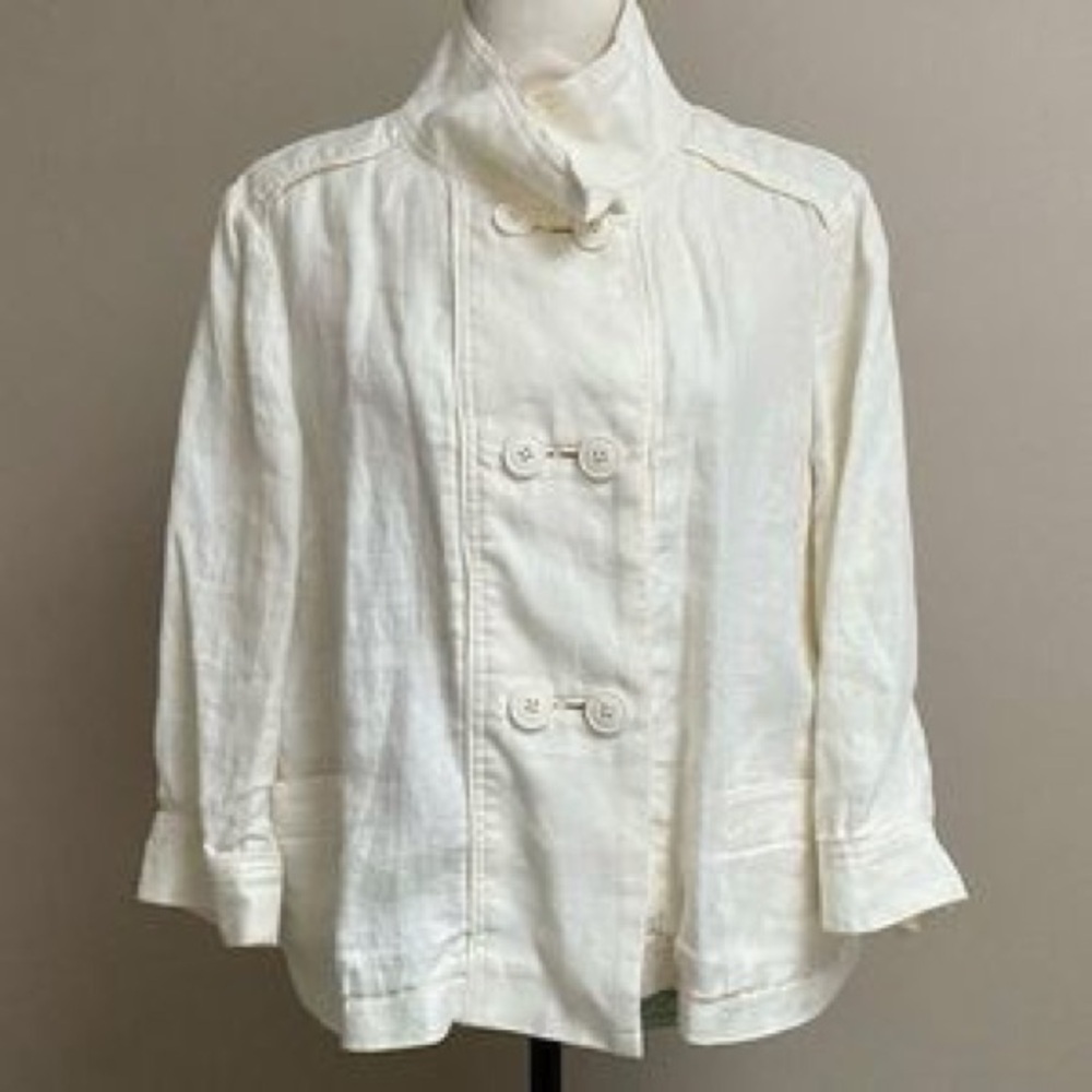 Coldwater Creek Linen Jacket‎ Vented Career Minimalist Preppy 3/4 Sleeve Jacket